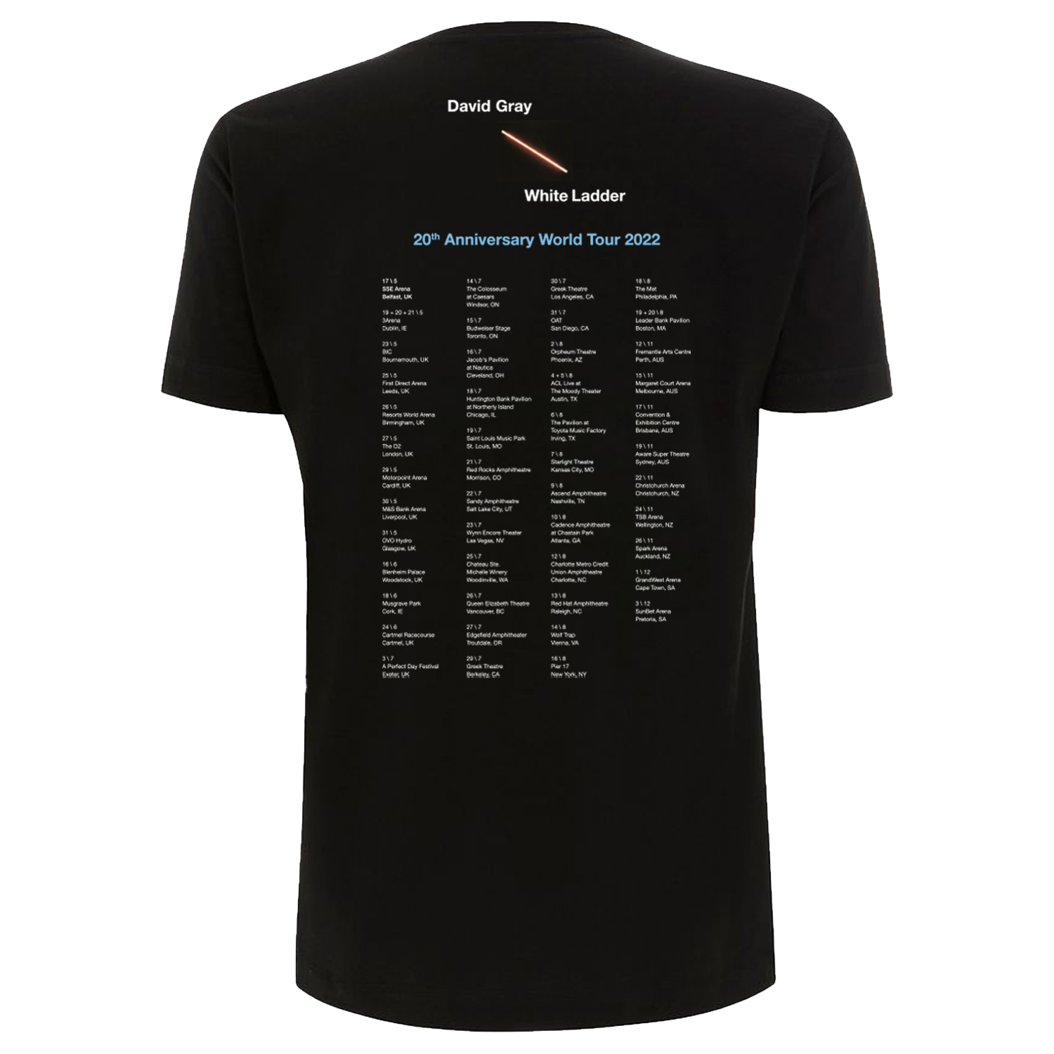 David Gray Store White Ladder 2022 World Tour Tee Small